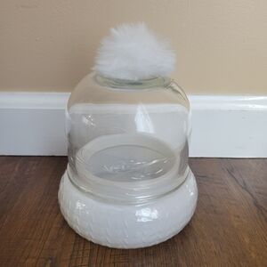 White Glass Jar with Fluffy Lid
